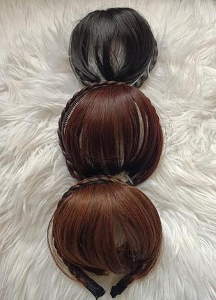 Накладний чубчик на обідку штучна кіска термоволокно шиньйон