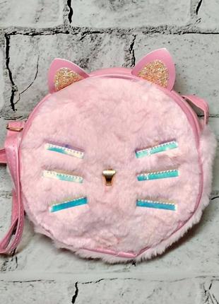 Сумочка мини меховая детская котик розовая