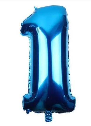 Шарик цифра 1 голубая, длина 70см, без гелия, фольга