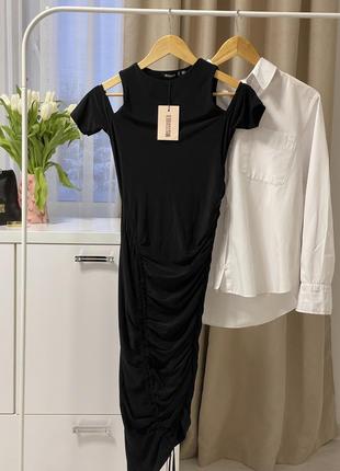 Женское черное платье со складками, платье женское черное5 фото