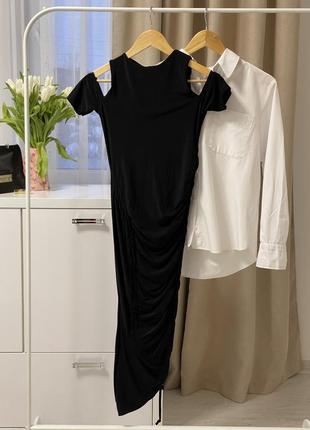 Женское черное платье со складками, платье женское черное3 фото
