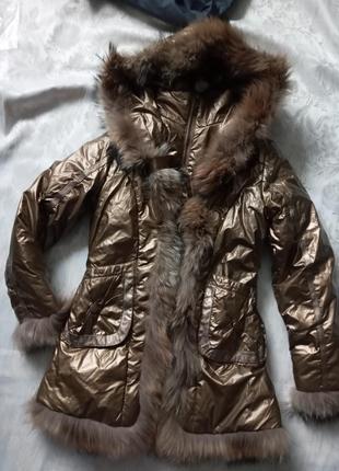 Зимний пуховик натуральный мех куртка