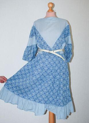 Платье винтажное с рюшей кокеткой винтаж  с рукавом пышной широкой юбкой
