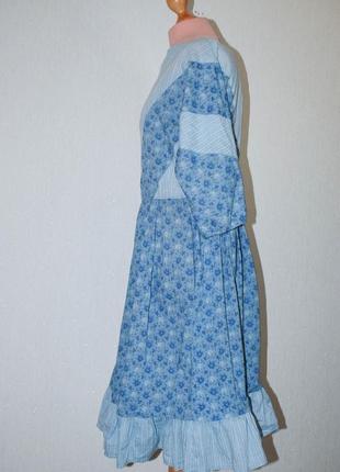 Платье винтажное с рюшей кокеткой винтаж  с рукавом пышной широкой юбкой3 фото