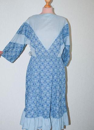 Платье винтажное с рюшей кокеткой винтаж  с рукавом пышной широкой юбкой7 фото