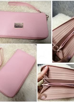 Жіночий рожевий шкіряний гаманець женский кожаный кошелёк1 фото