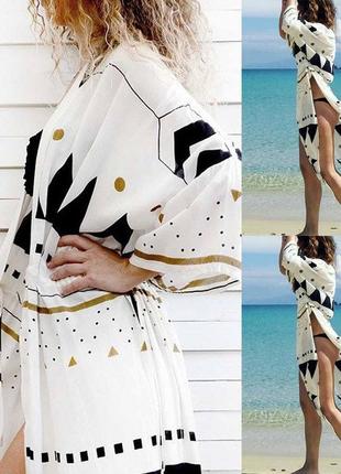 Размер 46-48. белый женский пляжный халат, туника, стильная накидка для дома и пляжа5 фото