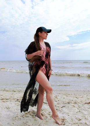 Большой размер 56. женская пляжная одежда, черный кружевной халат для женщин, пляжная накидка1 фото