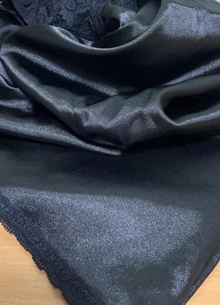 Пеньюар ночная сорочка черная укороченная матовый атлас с ажуром, 42/44/16 (2781)7 фото