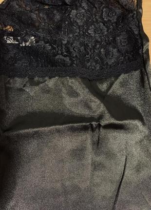 Пеньюар ночная сорочка черная укороченная матовый атлас с ажуром, 42/44/16 (2781)6 фото