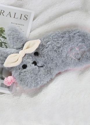 Маска для сна плюшевая "кролик с бантиком 2". повязка на глаза детская. наглазная маска женская