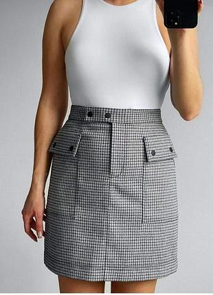 Юбка в клетку марк&спенсер черно белая с карманами