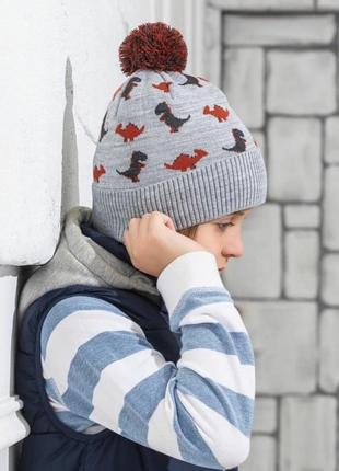 Зимняя шапка с динозаврами, теплая зимняя шапка и хомут,шапкана флисе для мальчика7 фото