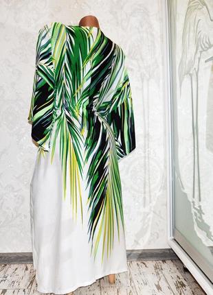 Размер 46. белый пляжный женский халат с пальмовыми листьями, белое парео для пляжа с зелеными листьями5 фото