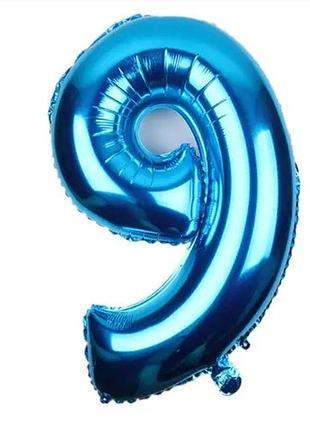 Шар цифра 9 блакитна, длина 70см, (без гелію), фольга