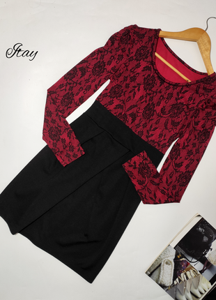 Платье мини черное красный верх рукава фонариком актуальное xs s