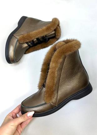 Хайтопы ботинки с золотистым напыление высокие натуральная кожа осень зима2 фото