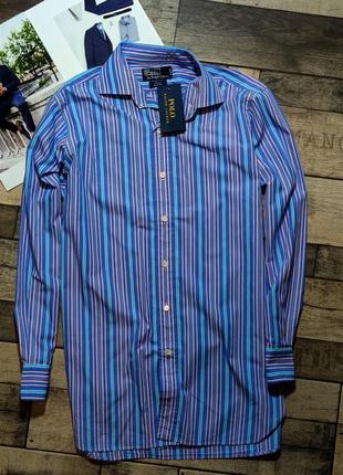 Мужская элегантная приталенная рубашка polo ralph lauren оригинал casual в поооску  размер m,l4 фото