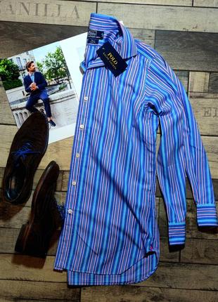 Мужская элегантная приталенная рубашка polo ralph lauren оригинал casual в поооску  размер m,l3 фото