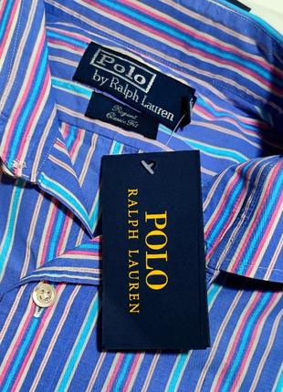 Мужская элегантная приталенная рубашка polo ralph lauren оригинал casual в поооску  размер m,l2 фото