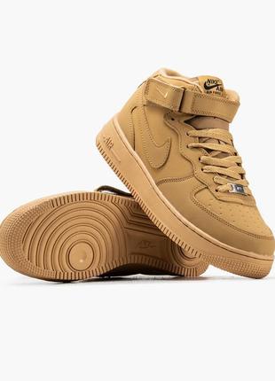 Мужские высокие кожаные кроссовки с мехом nike air force 1 mid  хутро#найк