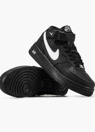 Мужские высокие кожаные кроссовки с мехом nike air force 1 mid  хутро#найк