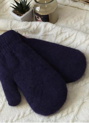 Рукавички ангарові сині, коричневі, фіолетові, бордові теплі рукавиці з хутром1 фото