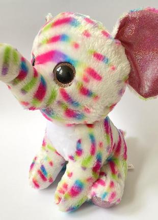 Мягкая игрушка яркий разноцветный слон с большими блестящими глазками
