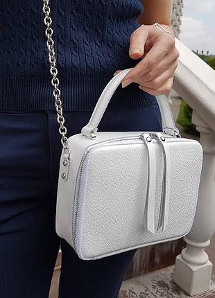 Сумка жіноча натуральна шкіра, біла матова з тиснем під перли