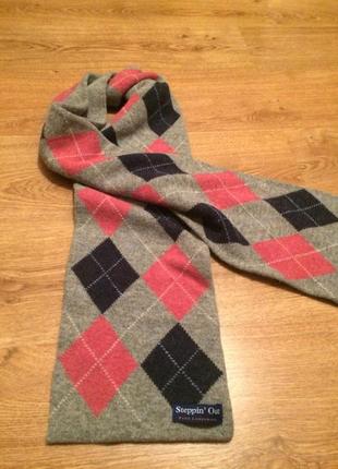 Стильний теплий шерстяний шарф у ромби1 фото