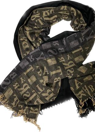 Широкий шарф палантин серо-бежевый с черным, 190х80см1 фото