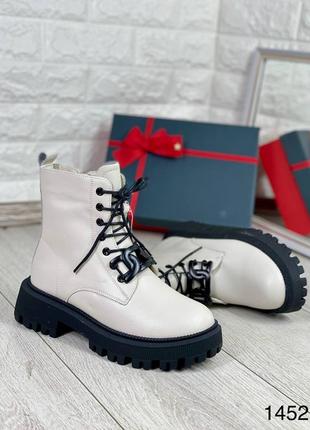 Зимние кожаные ботинки с мехом натуральная кожа зима беж бежевые сапоги3 фото