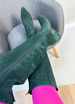 Замшеві зелені чоботи з гострим носком колір на вибір4 фото