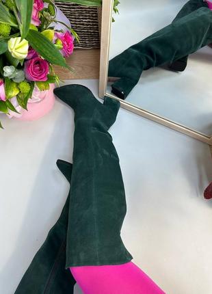 Замшеві зелені чоботи з гострим носком колір на вибір