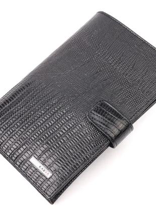 Лакированное мужское портмоне с хлястиком из натуральной фактурной кожи karya 21191 черный
