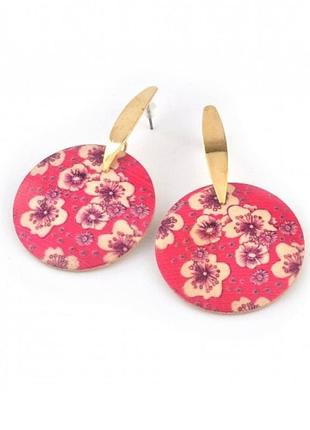 Серьги из дерева розовые, длина 6,5см сг3630-25