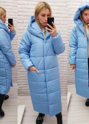 Aiza тепла куртка пальто пуховик ковдра оверсайз плащівка аляска а521 від aiza блакитне блакитний блакитного кольору