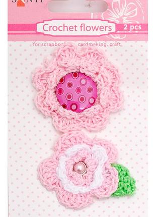 Набір брадс квіти в'язані рожеві, 2 шт