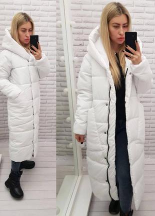 Куртка зимова жіноча пуховик теплий пальто блискавка і кнопки а500 від aiza білий біле білого кольору біла2 фото