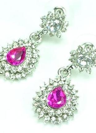 Серьги со стразами длина 3,5смсг2860-1