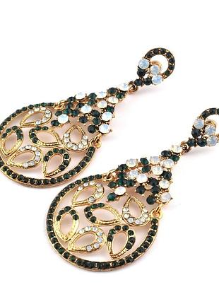 Серьги зеленые с камнями сг3796-1 длина 8см
