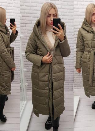 Aiza пальто пуховик теплий куртка зимова жіноча а032 кольору хакі коричневий