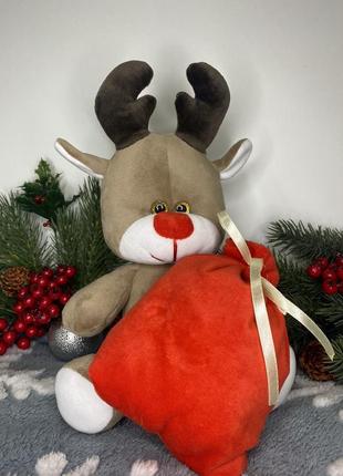 М’яка іграшка різдвяний олень з мішком1 фото