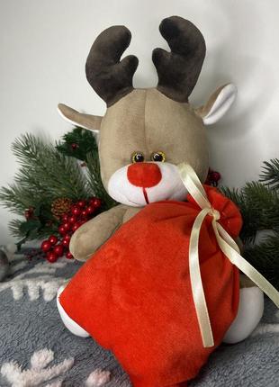 М’яка іграшка різдвяний олень з мішком2 фото