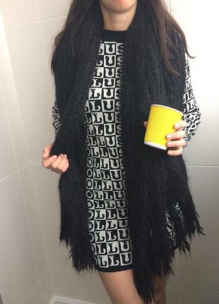 Шарф  - палантин длинный шерстяной чёрный  180х60