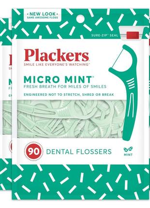 Удобные зубочистки c зубной нитью plackers micro mint, 90 шт.
