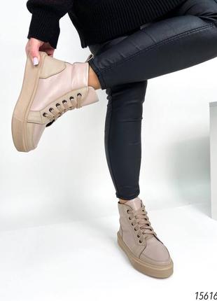 Жіночі кеди-черевики зимові, беж, натуральна шкіра6 фото