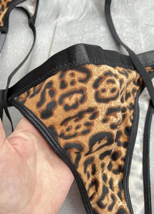 Сексуальный эротический леопардовый комплект нижнего белья с поясом и подвязками