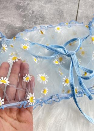 Сексуальний звабливий комплект білизни в ромашки блакитний прозорий трусики та топ