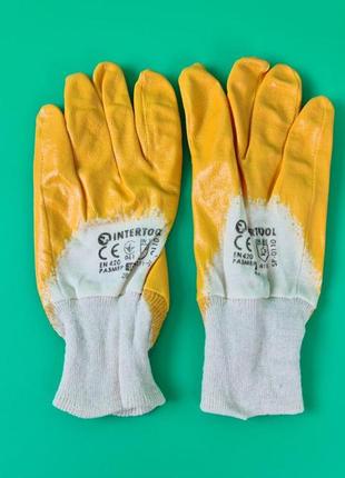 Хозяйственные перчатки рабочие нитрил жёлтый №10 "intertool" (12 пар)